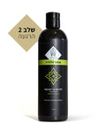 שמפו אלוורה להרגעת עור הקרקפת. 500 מ"ל. אריזה בצבע שחור עם סמל של אלוורה בצבע ירוק. לוגו של מותג טיפוח השיער לסאנה – Lesana.